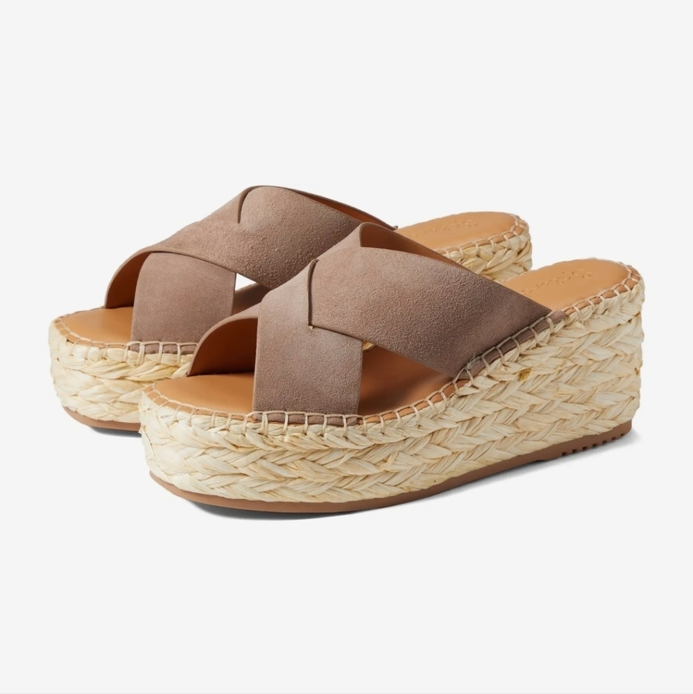 Tan Genuine Leather Espadrille Wedge Sandals